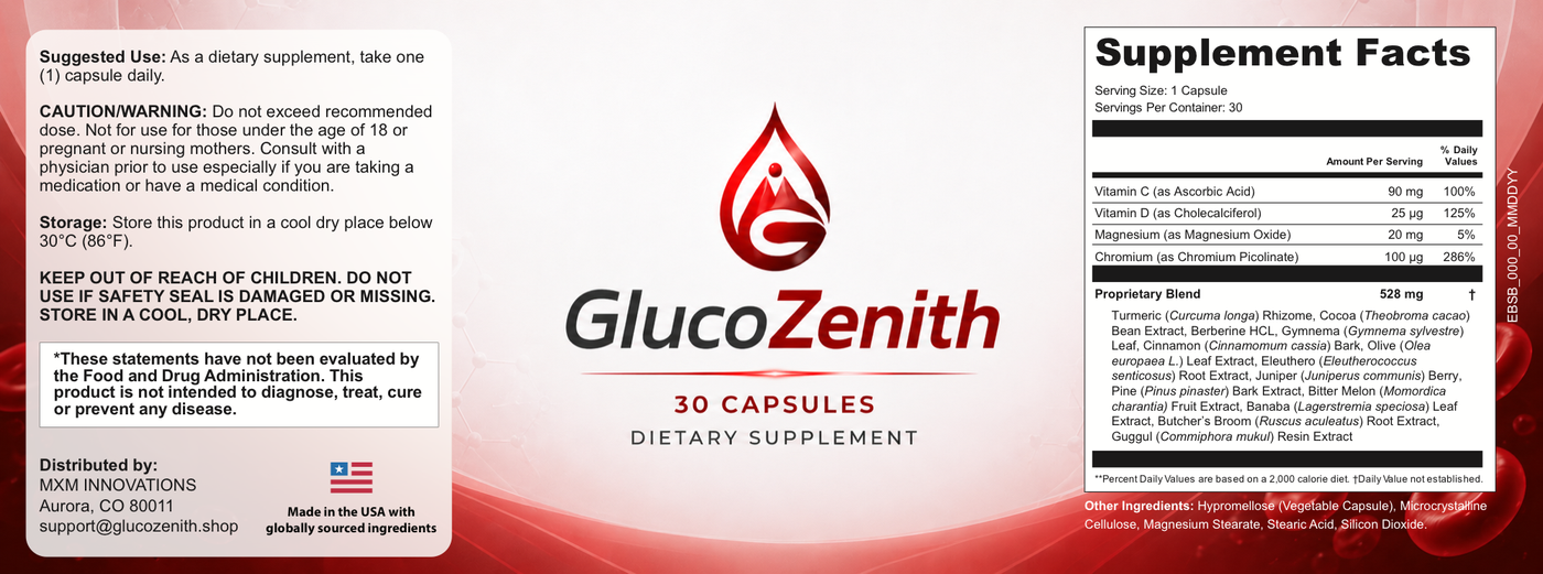 GlucoZenith Supplement Label